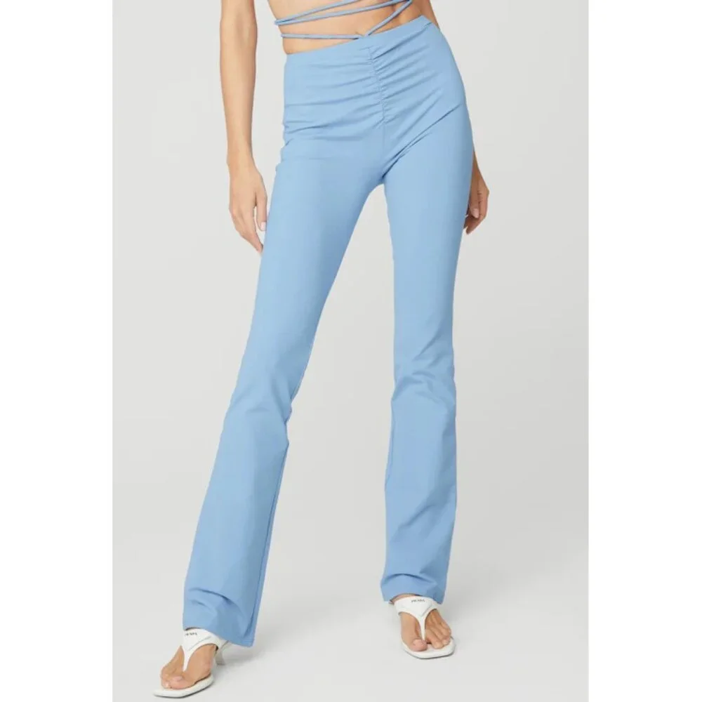 Alo Airbrush High-Waist Cinch Flare Legging Tile Blue Tie-Up Corset Lace Hi-Rise
